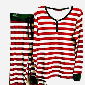HOLIDAY#FAMJAMS Pajama 2 PC Winter PJ Set Knit Striped Sleepwear Size L/G Junior